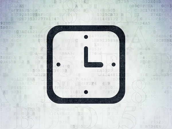 Timeline-Konzept: Uhr auf digitalem Datenpapier Hintergrund — Stockfoto