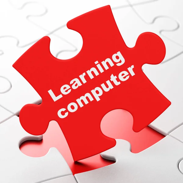 Eğitim kavramı: öğrenme bilgisayar bulmaca arka plan üzerinde — Stok fotoğraf