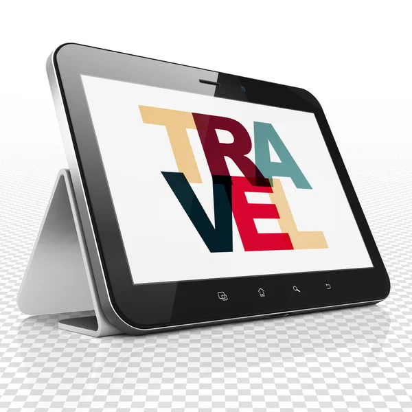 Concept vakantie: Tablet PC met reizen op display — Stockfoto