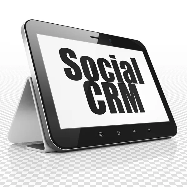 Conceito de publicidade: Tablet Computador com Social CRM em exibição — Fotografia de Stock
