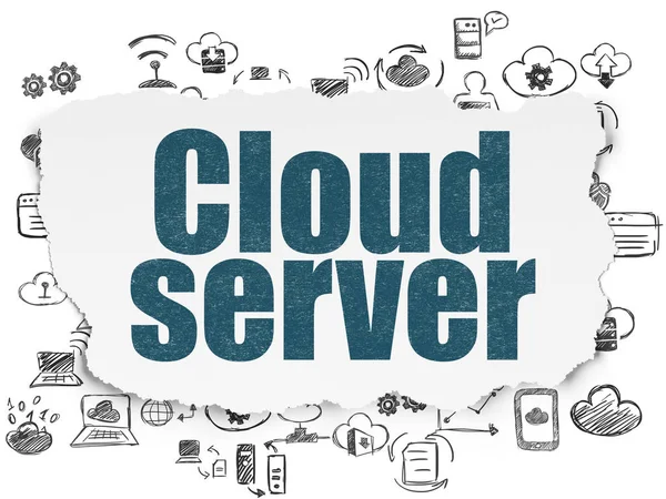 Cloud computing konceptet: Cloud Server på sönderrivet papper bakgrund — Stockfoto