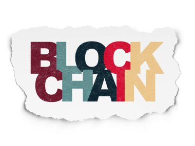 Para kavramı: Blockchain yırtık kağıt arka plan üzerinde