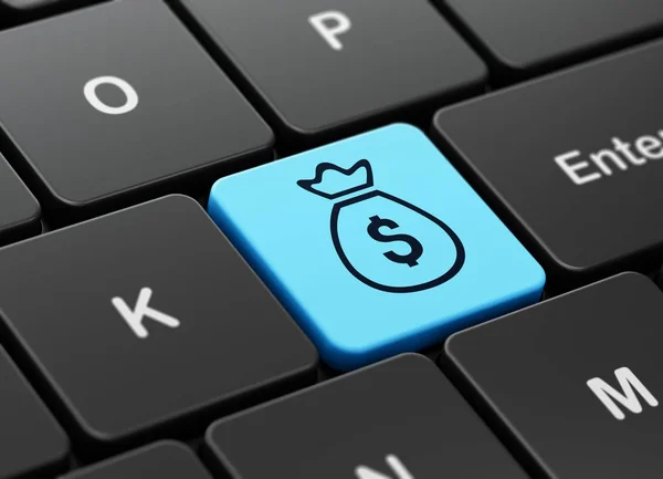 Banking concept: Money Bag on computer keyboard background — Stock Photo, Image