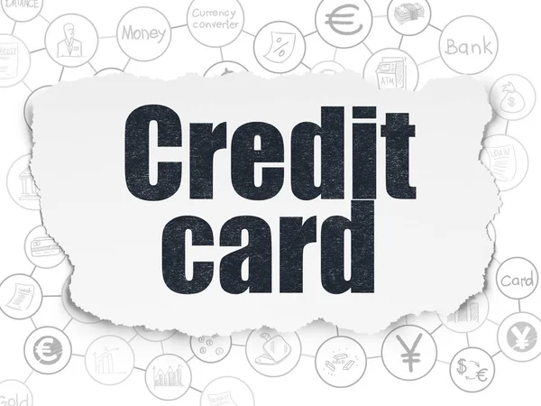 Concepto bancario: Tarjeta de crédito sobre fondo de papel roto —  Fotos de Stock