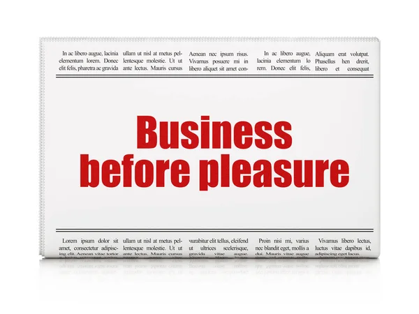 Concepto financiero: titular del periódico Business Before pleasure — Foto de Stock