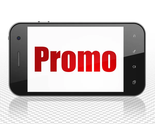 Koncepcja marketingu: Smartphone z Promo na wyświetlaczu — Zdjęcie stockowe