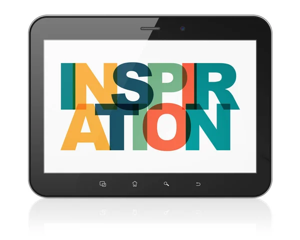 Koncepcja marketingu: komputer typu Tablet z inspiracji na wyświetlaczu — Zdjęcie stockowe