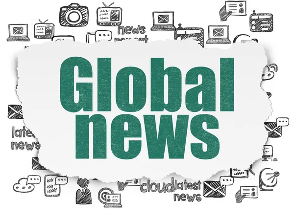 Concepto de noticias: Noticias globales sobre fondo de papel roto — Foto de Stock
