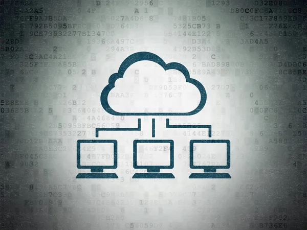 Concepto de computación en la nube: Red en la nube sobre fondo de datos digitales — Foto de Stock