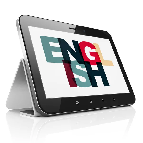 Conceito de educação: Tablet Computer com Inglês em exibição — Fotografia de Stock