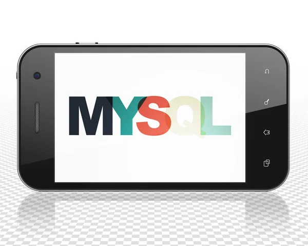 Databas koncept: Smartphone med Mysql på displayen — Stockfoto
