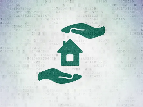 Concetto assicurativo: Casa e palmo su sfondo carta dati digitale — Foto Stock
