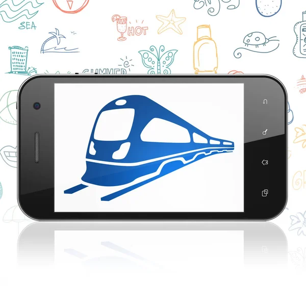 Vakantie concept: Smartphone met trein op display — Stockfoto