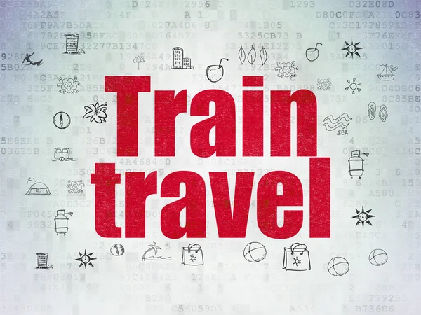 度假的概念： 数字数据纸张背景上的火车旅行 — 图库照片