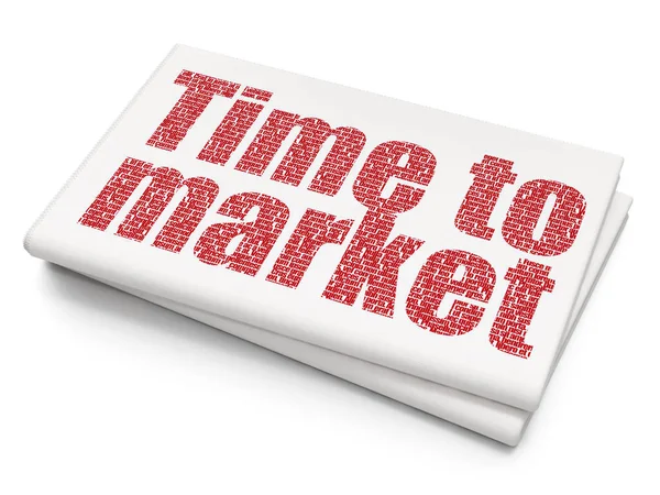 Концепция времени: Время выходить на рынок на фоне бланковой газеты — стоковое фото