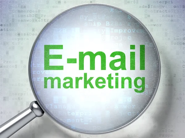 Marketing concept: e-mailmarketing met optisch glas — Stockfoto