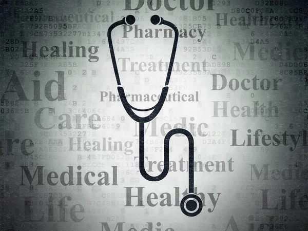 Concetto di assistenza sanitaria: stetoscopio sullo sfondo della carta dati digitale — Foto Stock