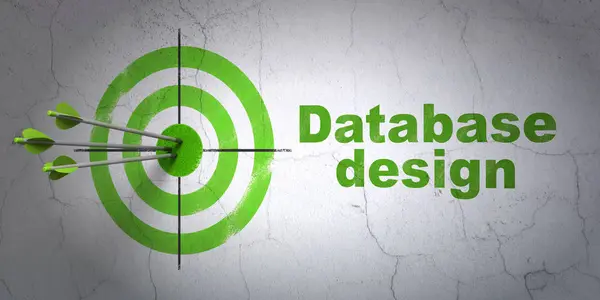 Database concept: target and Database Design on wall background — Stock Photo, Image