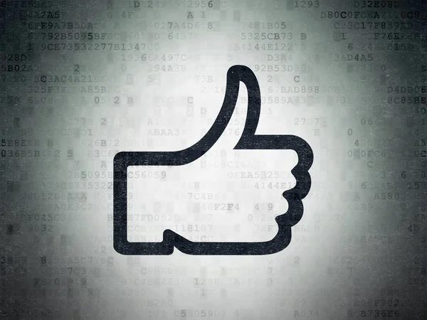 소셜 미디어 개념 : Thumb Up on Digital Data Paper background — 스톡 사진