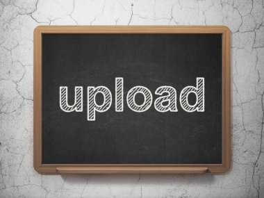 Web tasarım konsepti: Kara tahta arka plan üzerinde Upload