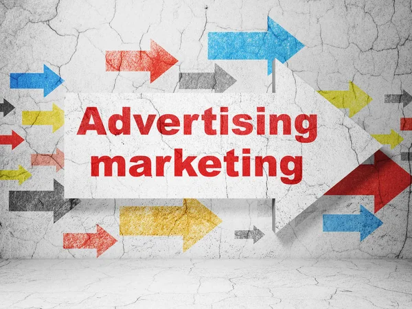 Finanční koncept: Šipka s reklamní Marketing na pozadí zeď grunge — Stock fotografie
