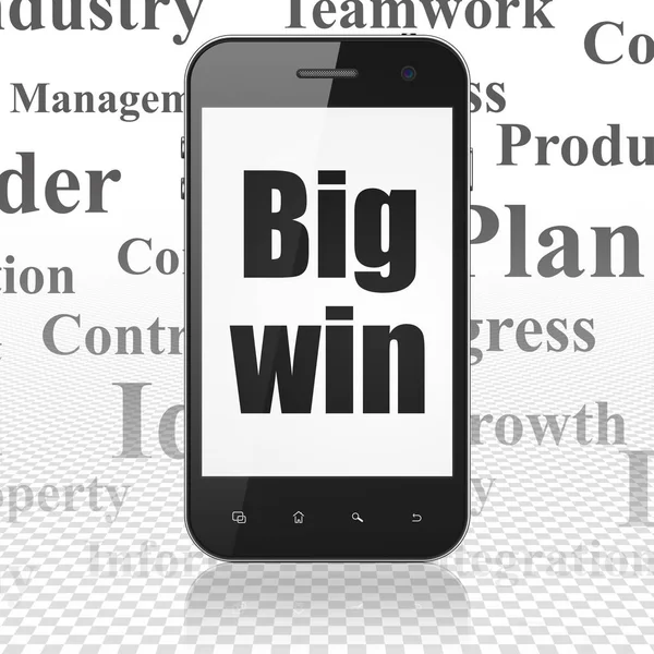 Concepto de negocio: Smartphone con Big Win en pantalla — Foto de Stock