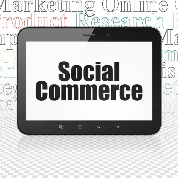 Concepto de marketing: Tablet Computer con el comercio social en exhibición —  Fotos de Stock
