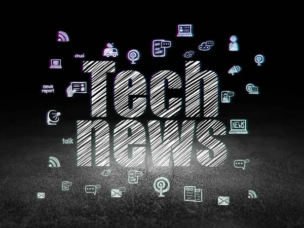 Nieuws begrip: Tech nieuws in grunge donkere kamer — Stockfoto