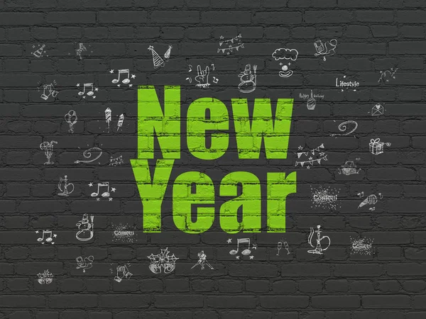 Unterhaltung, Konzept: Neues Jahr auf Wandhintergrund — Stockfoto