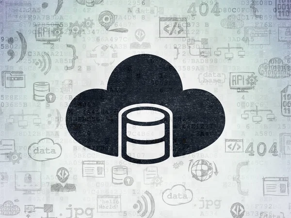 Programmierkonzept: Datenbank mit Cloud auf digitalem Datenpapier-Hintergrund — Stockfoto
