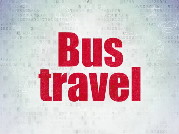 旅游概念： 数字数据纸张背景上的公交车旅行 — 图库照片