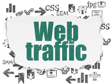 Web Tasarım: Web trafiği yırtılmış kağıt arka plan üzerinde