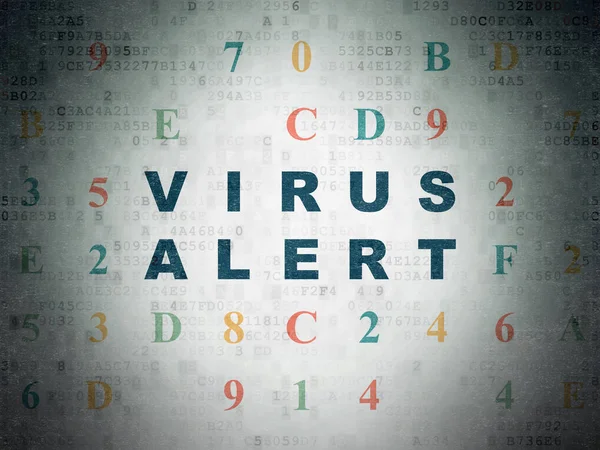 保护的概念： 数字数据纸张背景上的病毒警报 — 图库照片