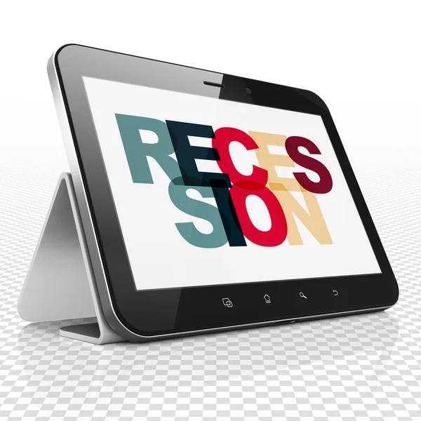 Finanzkonzept: Tablet-Computer mit Rezession auf dem Bildschirm — Stockfoto
