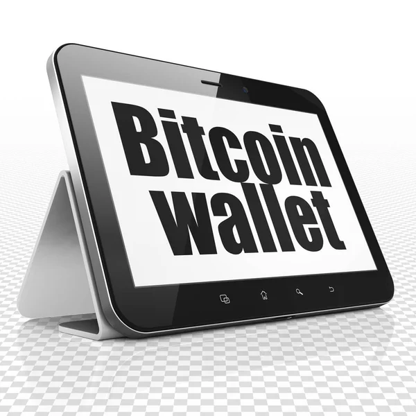 Concepto de cadena de bloques: Tablet Computer con Bitcoin Wallet en pantalla — Foto de Stock