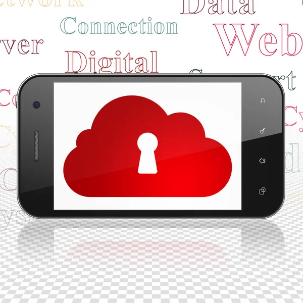 Návrh technologie cloud: Smartphone s Cloud s dírkou na displeji — Stock fotografie