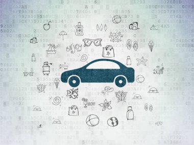 Tatil kavramı: dijital veri kağıt arka plan üzerinde araba