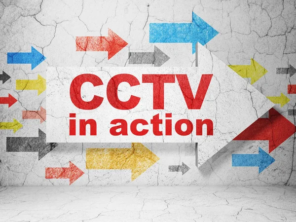 Emniyet konsepti: Cctv action grunge duvar arka plan üzerinde okla — Stok fotoğraf