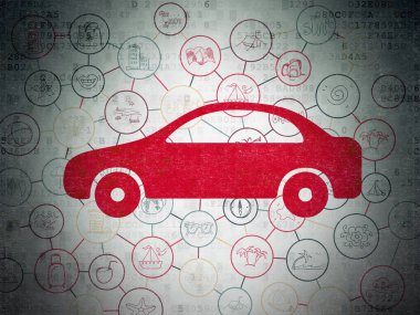 Seyahat kavramı: dijital veri kağıt arka plan üzerinde araba