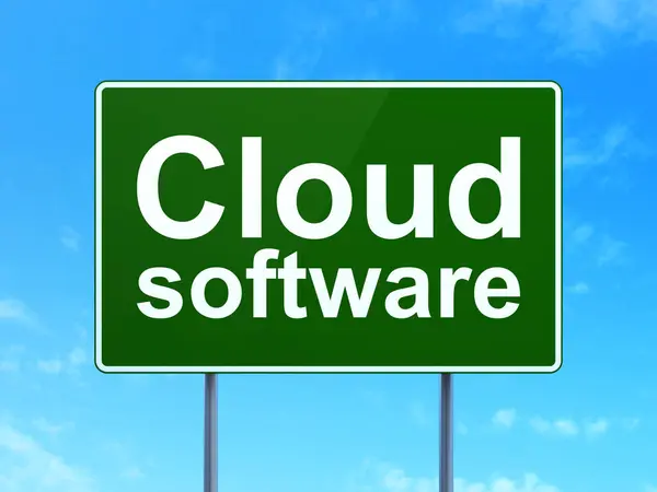 雲のネットワー キングの概念: 道路標識背景にクラウド ソフトウェア — ストック写真