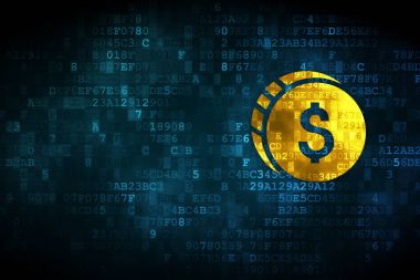 Bankacılık kavramı: dolar sikke dijital arka plan üzerinde