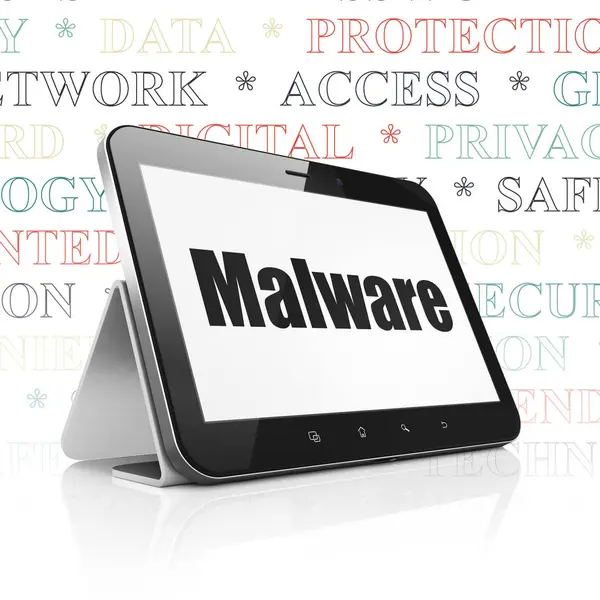 Privacy concept: Tablet PC met Malware op display — Stockfoto