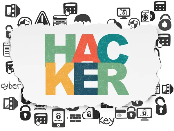 Bezpečnostní koncepce: Hacker na roztrhané papírové pozadí — Stock fotografie