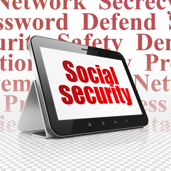 Güvenlik kavramı: sosyal güvenlik ekranda Tablet bilgisayarınızla — Stok fotoğraf