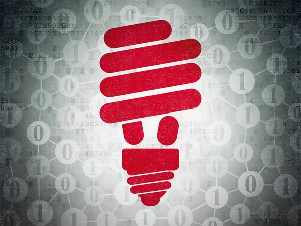 Conceito de negócio: Lâmpada de poupança de energia em fundo de papel de dados digitais — Fotografia de Stock