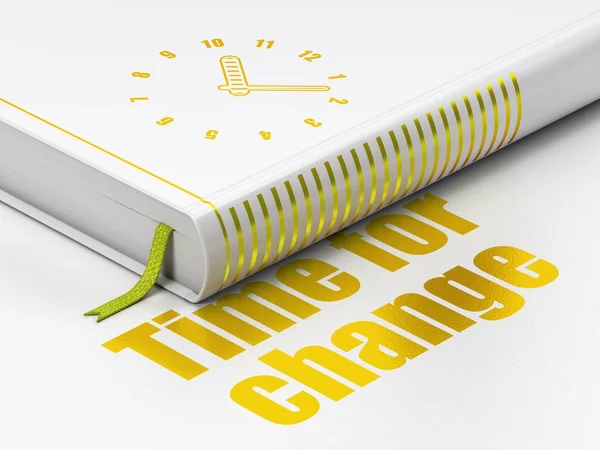 Zaman kavramı: kitap saat, saat için değişikliği beyaz arka plan üzerinde — Stok fotoğraf