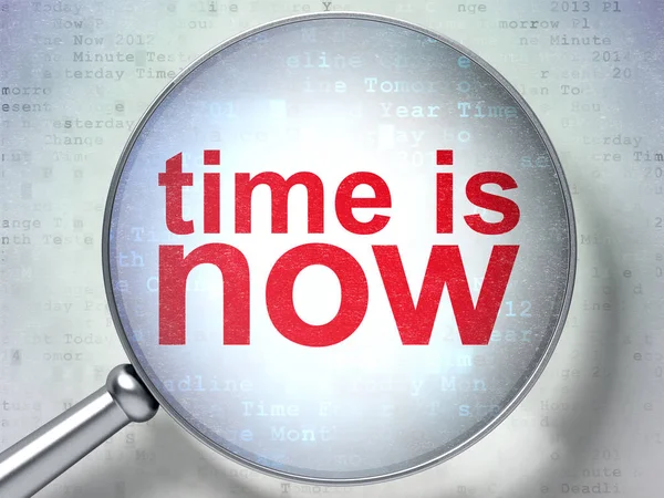 Concepto de tiempo: El tiempo es ahora con vidrio óptico — Foto de Stock