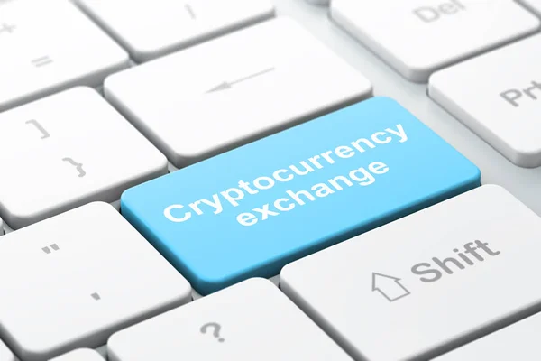 Concetto Blockchain: Cryptocurrency Exchange su sfondo tastiera del computer — Foto Stock