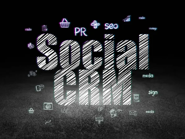 Concepto de marketing: CRM Social en sala oscura grunge —  Fotos de Stock