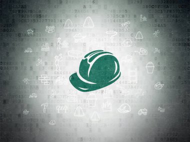 İnşa kavramı: dijital veri kağıt arka plan üzerinde güvenlik kask